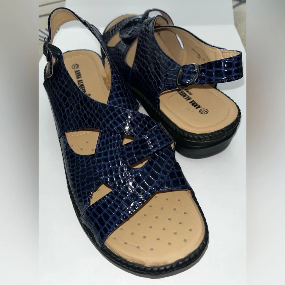 Blue Croc-Embossed Sandals - Picture 3 of 8
